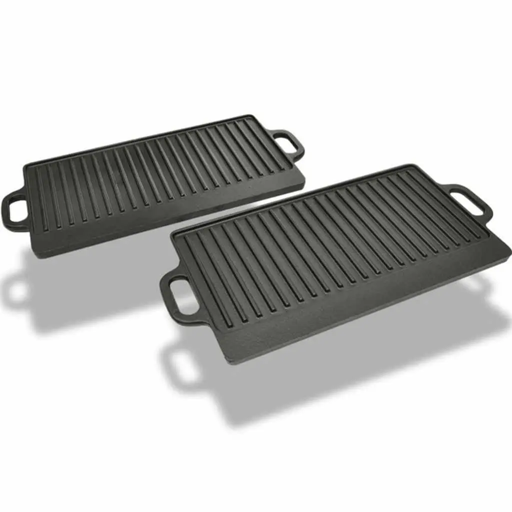 Cast Iron Reversible Griddle Plates Set, 46 x 23 cm