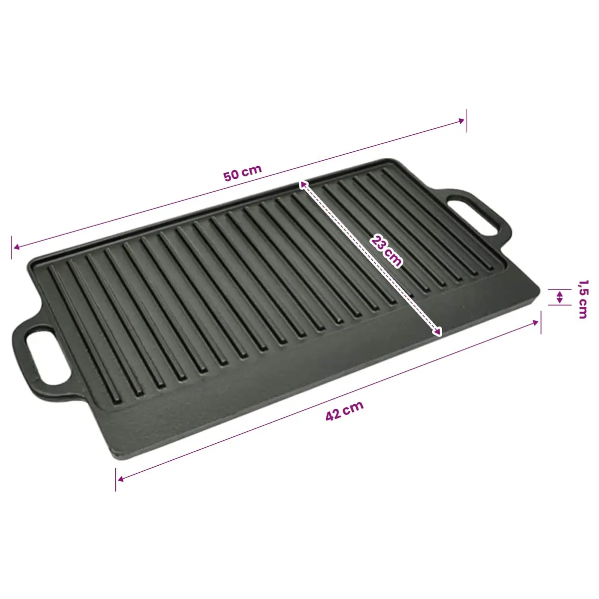 Cast Iron Reversible Griddle Plates Set, 46 x 23 cm