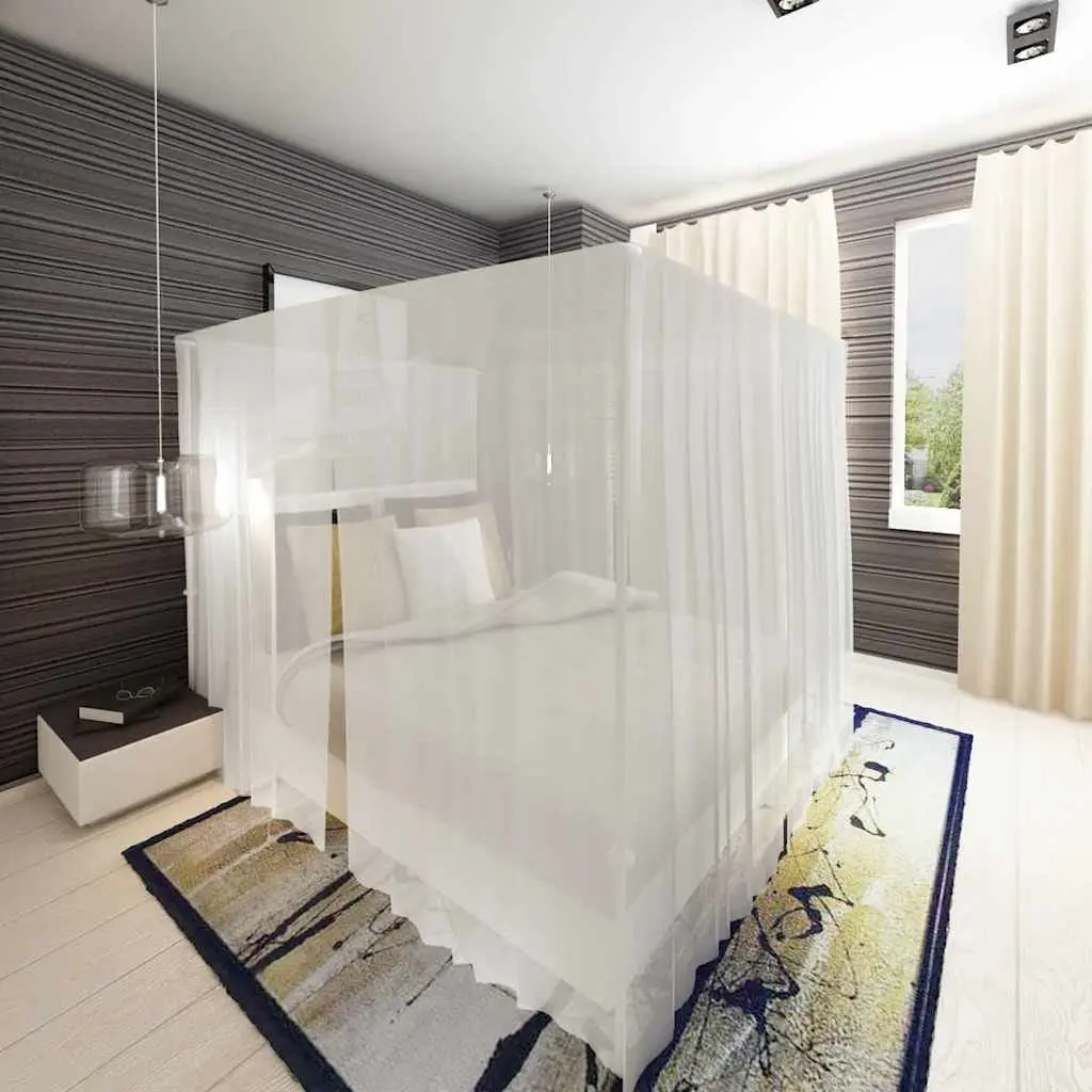Mosquito Net Bed Curtain Square 3 Openings White Insect Screen Set of 2