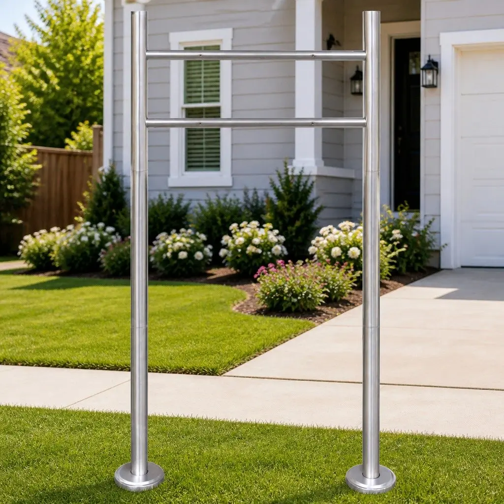 Silver Stainless Steel Mailbox Post Stand