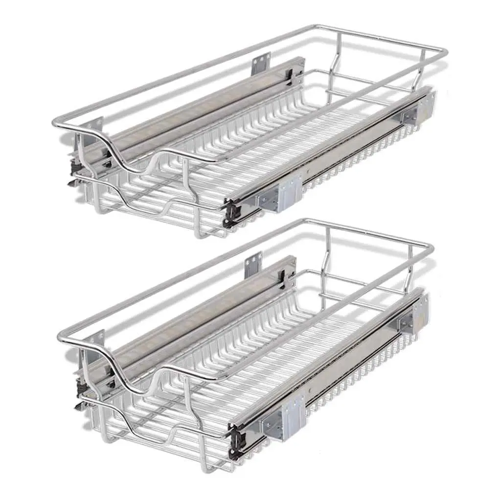 Pull-Out Wire Kitchen Baskets 2 pcs Silver 300mm Cabinet Organiser Storage