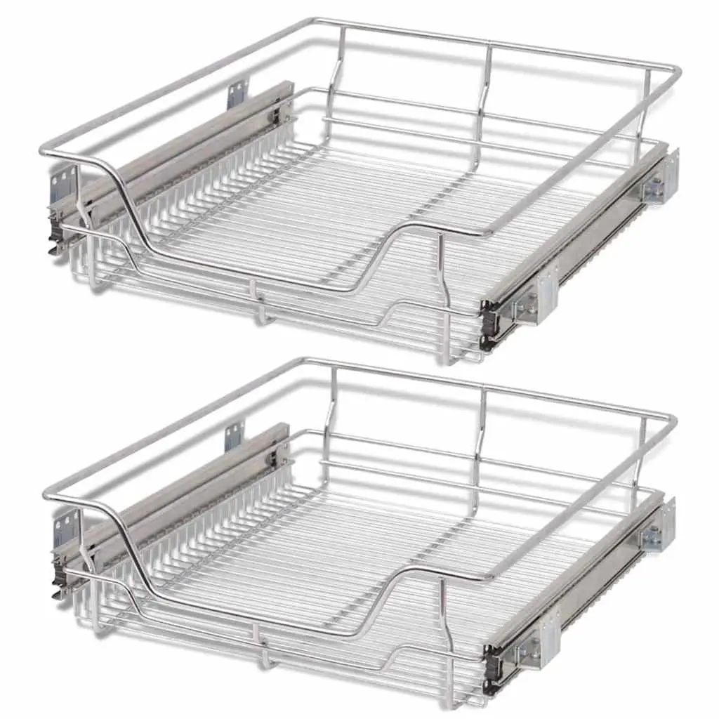 Pull-Out Wire Baskets 2 pcs Kitchen Cabinet Drawer Organiser Storage Silver