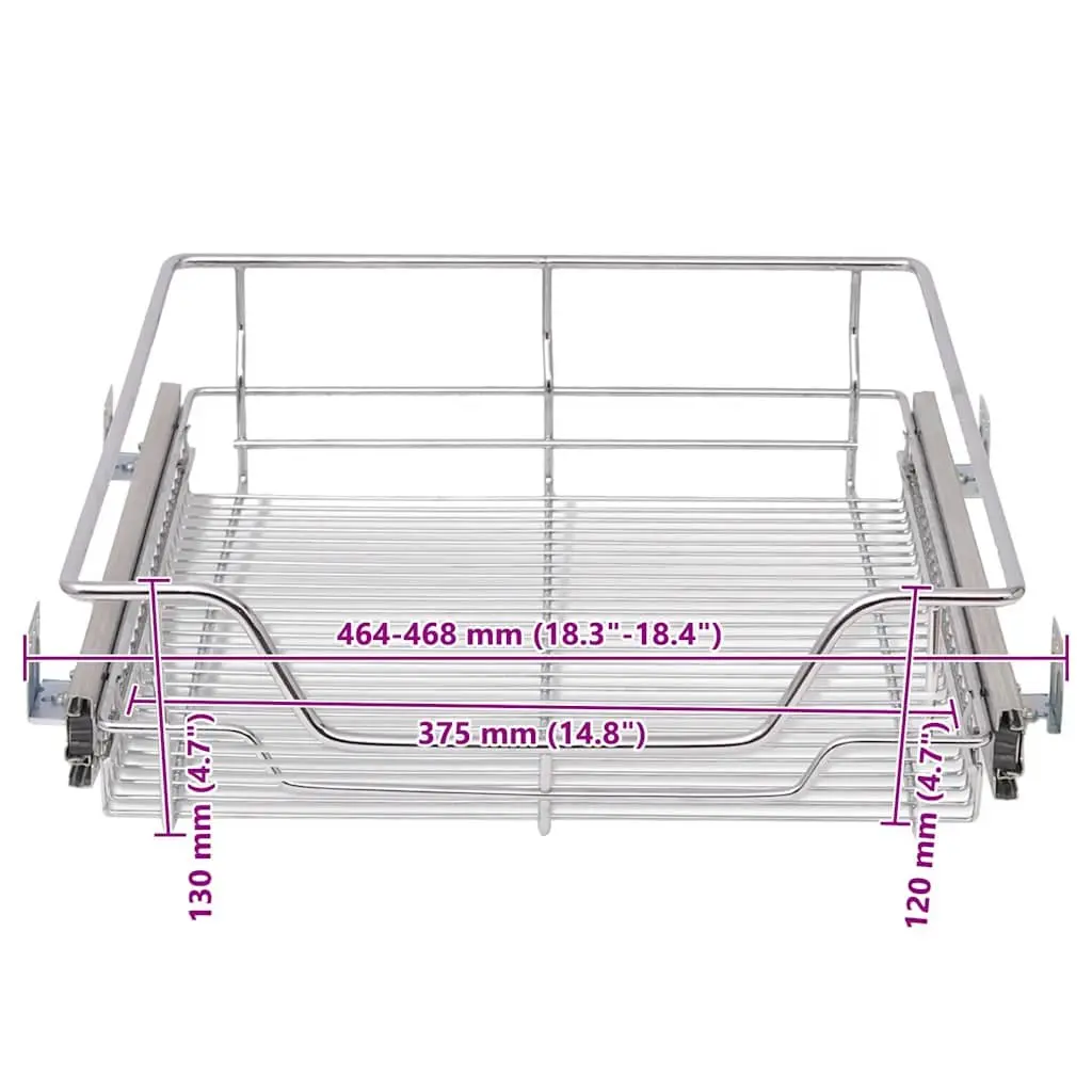 Pull-Out Wire Baskets 2 pcs Kitchen Cabinet Drawer Organiser Storage Silver