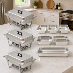 3-Piece Stainless Steel Chafing Dish Set with Standard Dimensions
