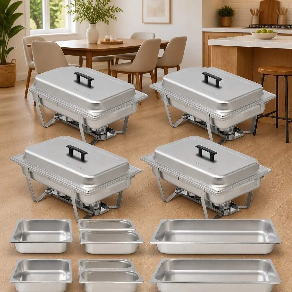 Stainless Steel 4-Piece Chafing Dish Set with Gastronorm Pans