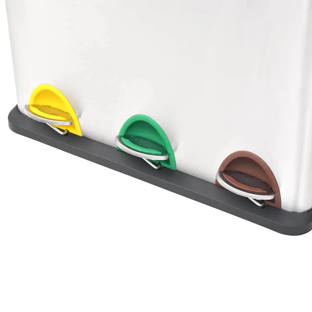 Recycling Pedal Bin Kitchen Rubbish Bin Stainless Steel 24L Waste Sorting 3 Bins