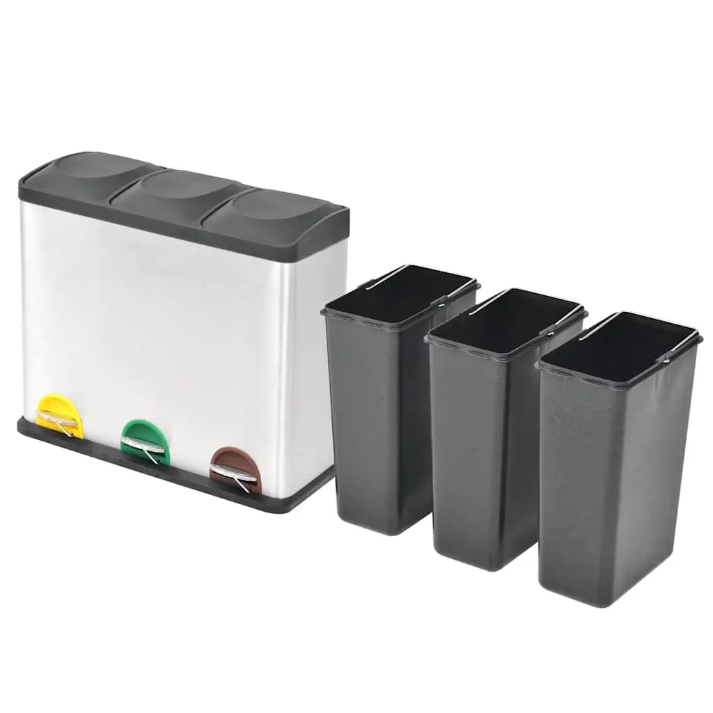 3-Compartment Recycling Pedal Bin