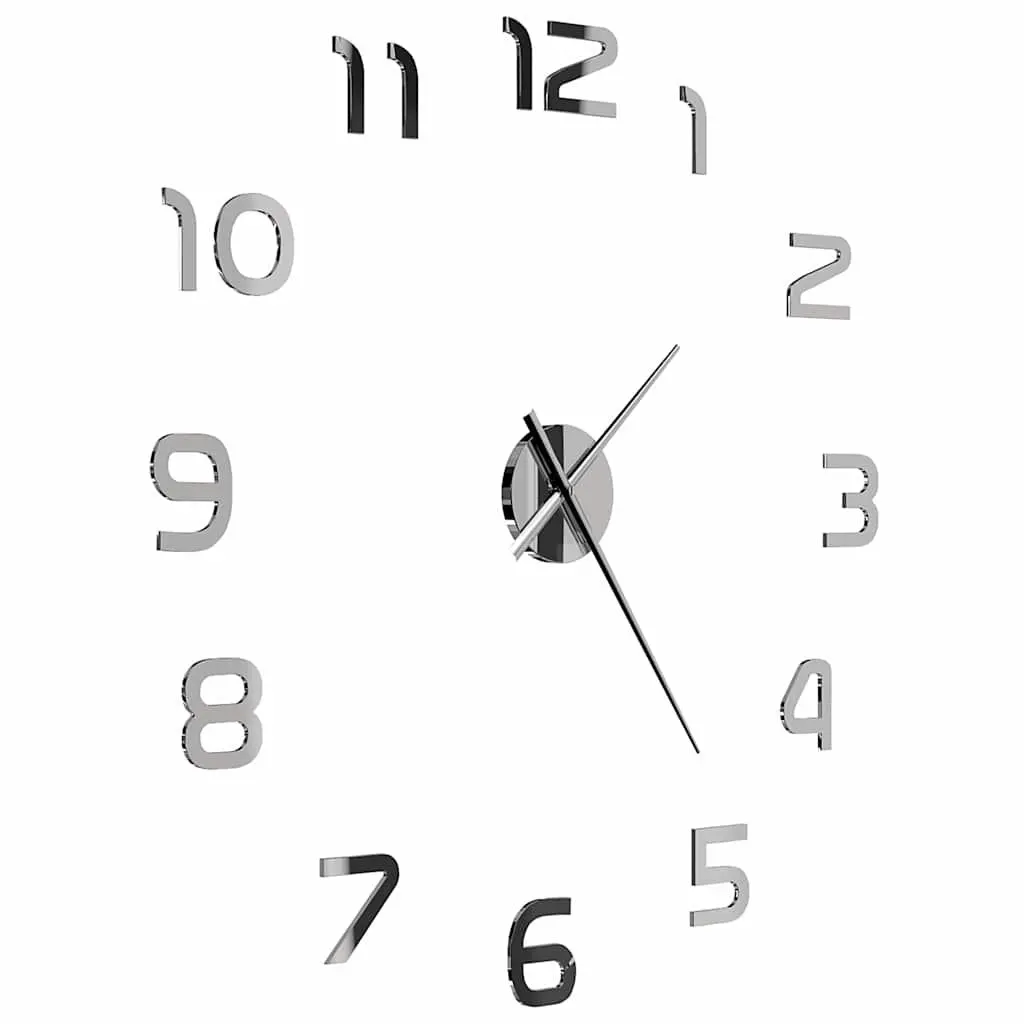 3D Wall Clock Modern Room Decor XXL 100cm Silver