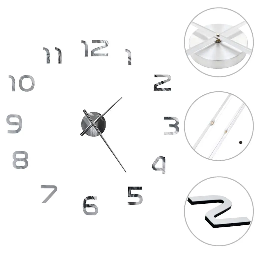 3D Wall Clock Modern Room Decor XXL 100cm Silver