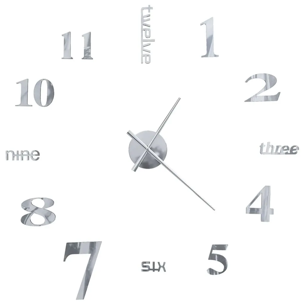 3D Wall Clock Home Décor Extra Large Silver DIY Adjustable Size