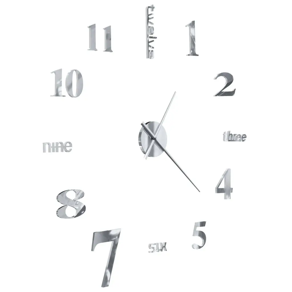 3D Wall Clock Home Décor Extra Large Silver DIY Adjustable Size