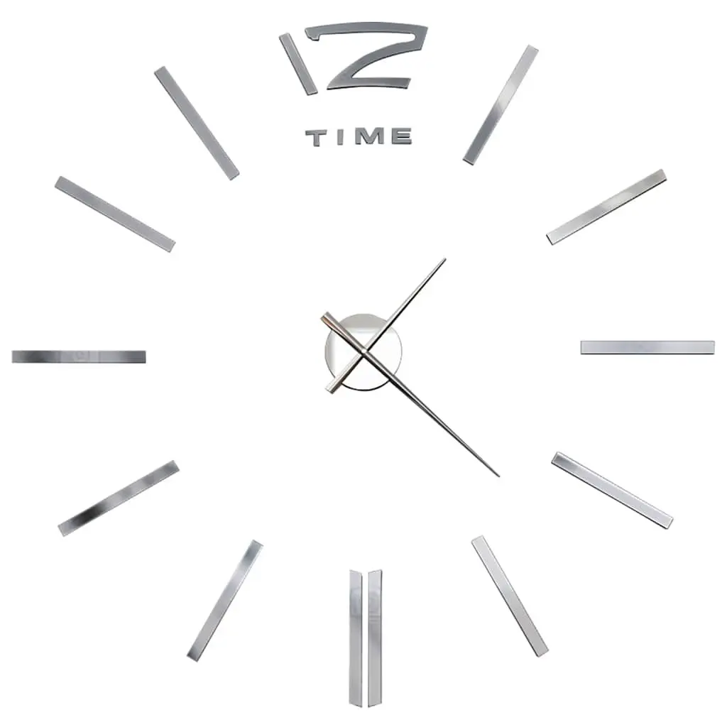 3D Wall Clock Modern Design XXL Silver Oversized DIY Room Decor Statement Piece