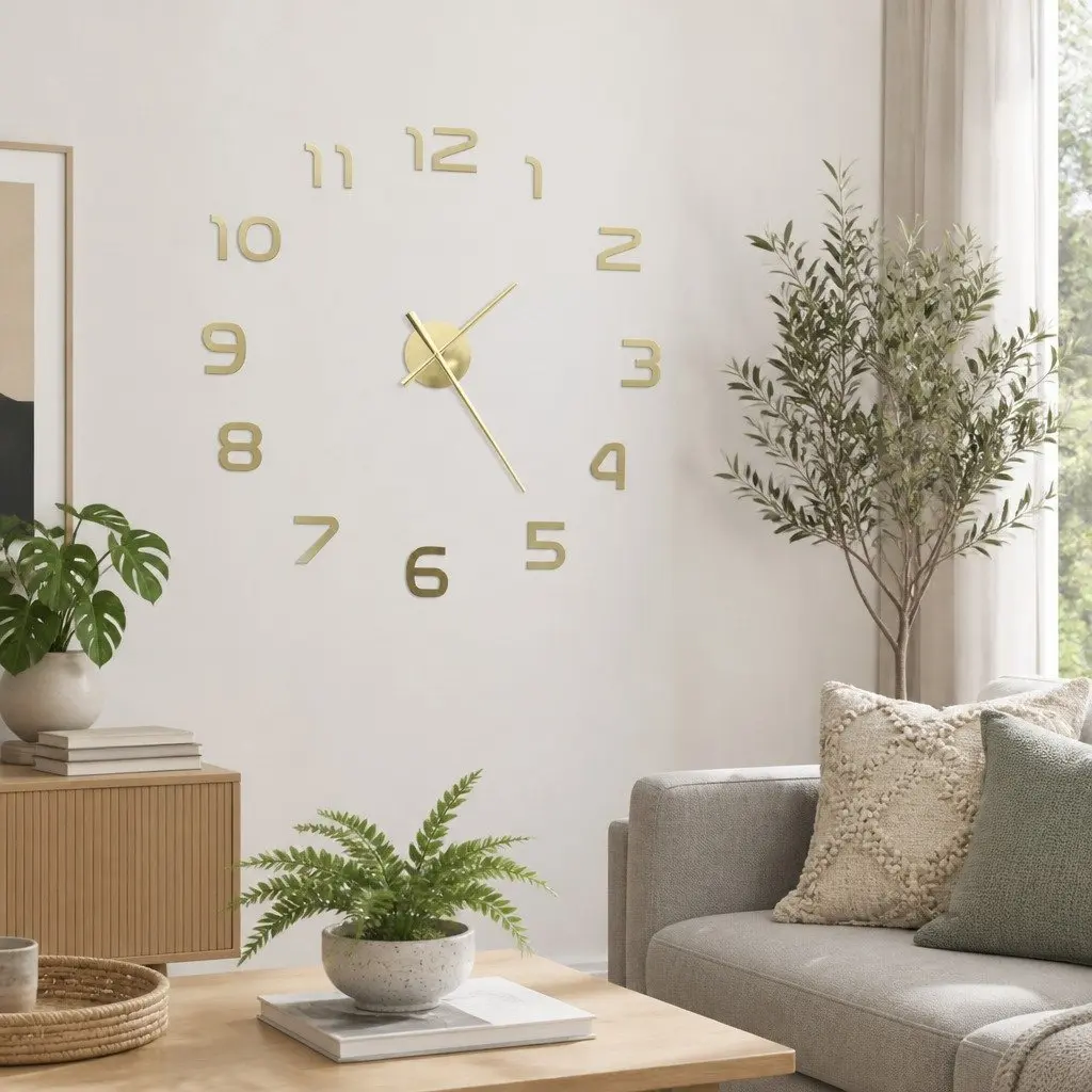 3D Wall Clock for Room XXL 100cm Gold Decor