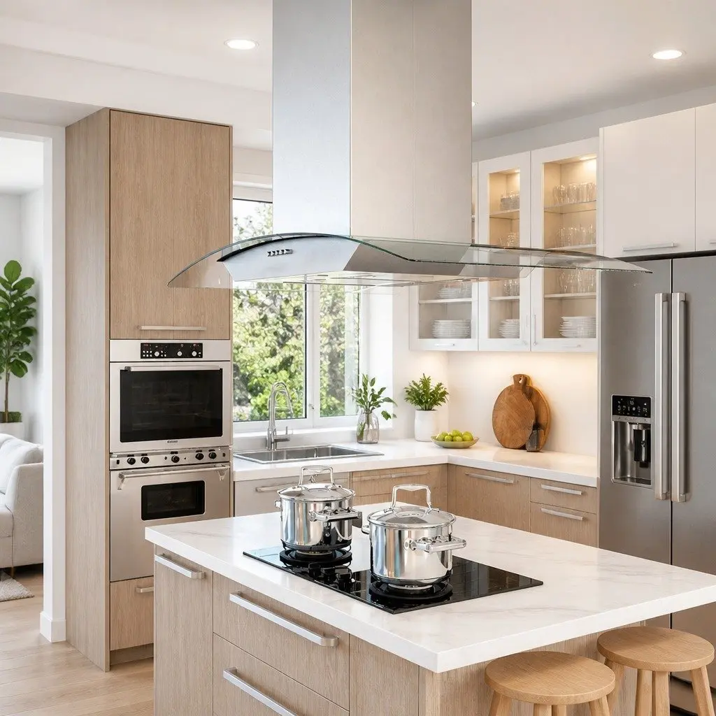 90cm Curved Glass Canopy Island Range Hood