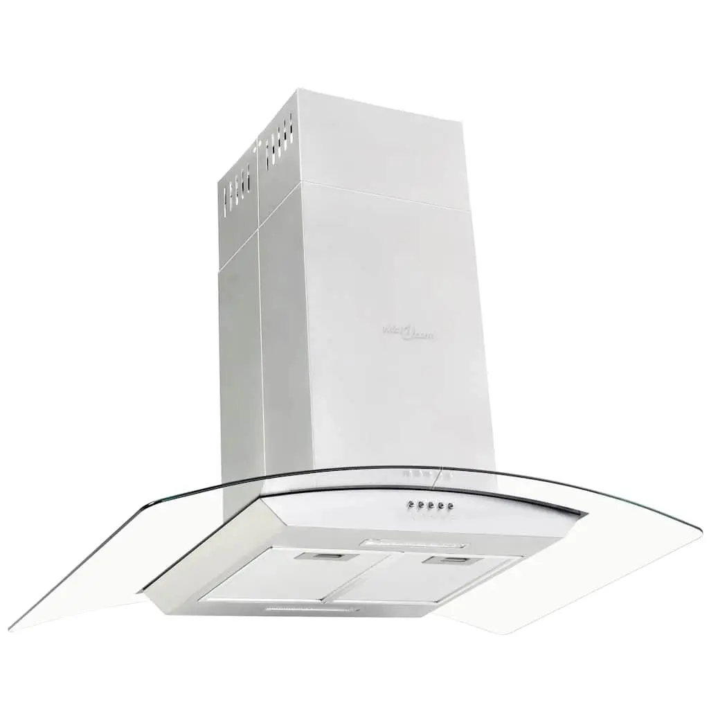 Island Range Hood Kitchen 90cm Stainless Steel Curved Glass Canopy LED Lights