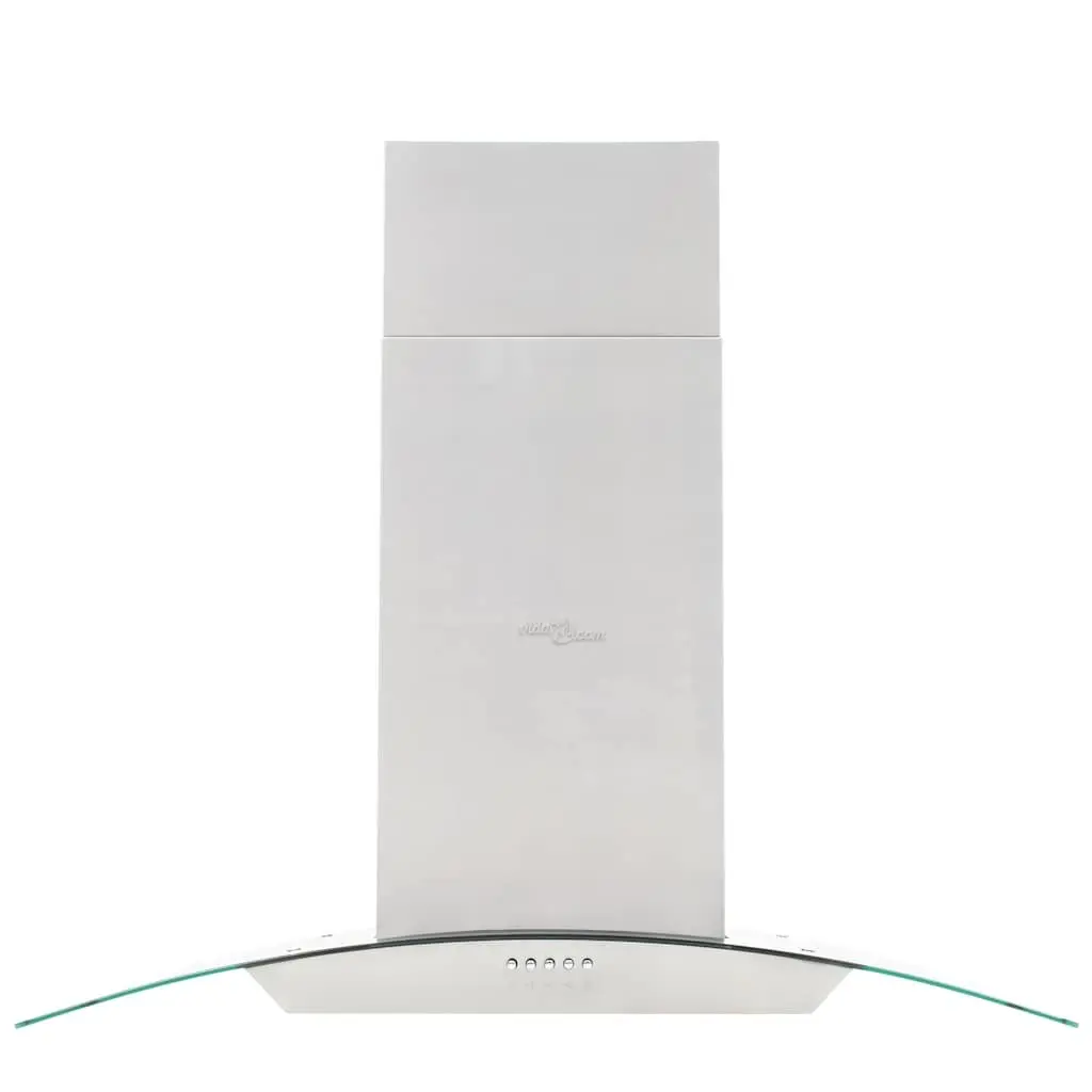 Island Range Hood Kitchen 90cm Stainless Steel Curved Glass Canopy LED Lights