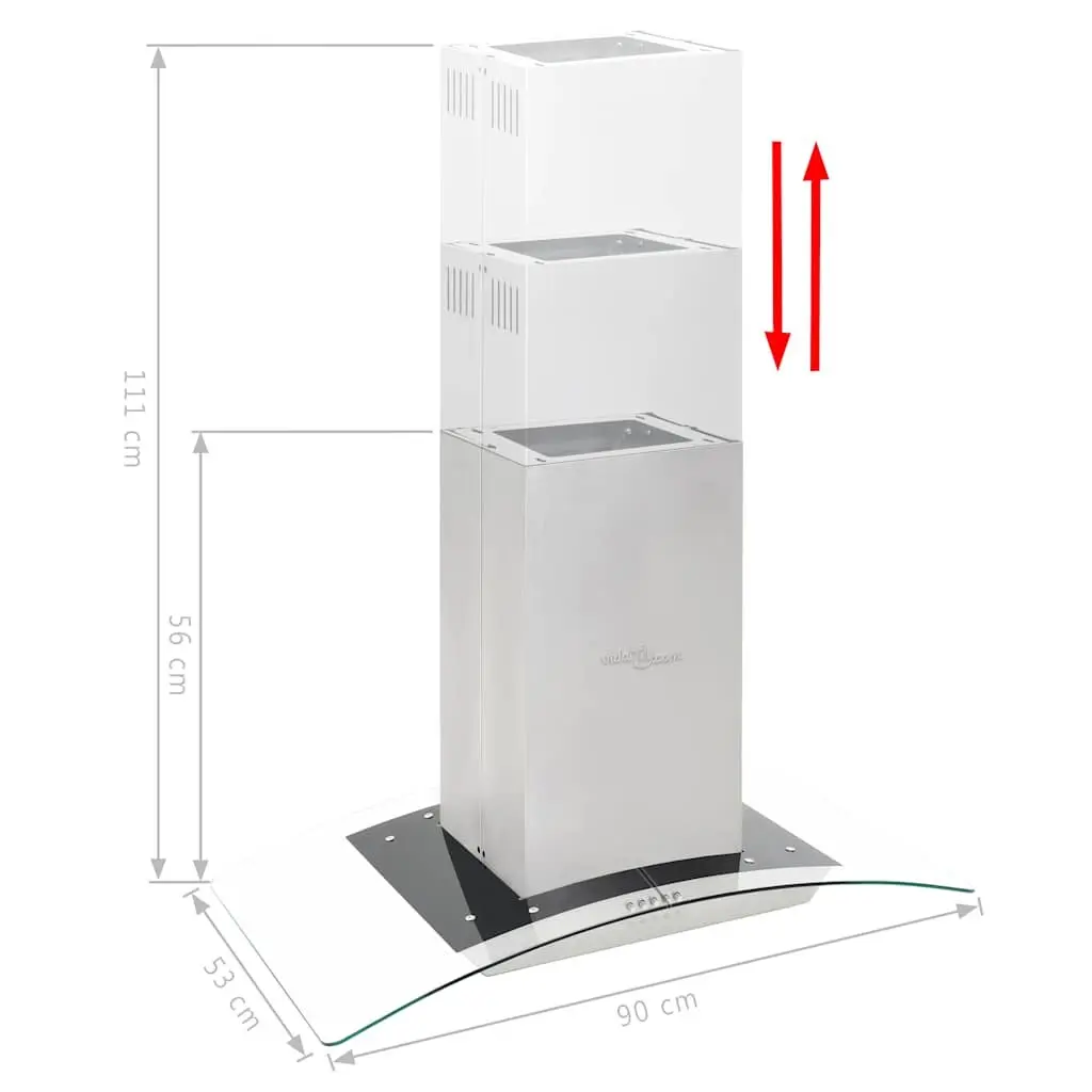 Island Range Hood Kitchen 90cm Stainless Steel Curved Glass Canopy LED Lights