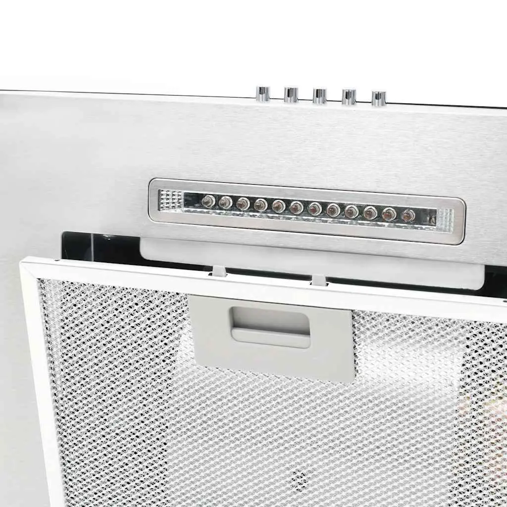 Wall Mounted Range Hood 60cm Silver Stainless Steel Curved Glass Chimney LED