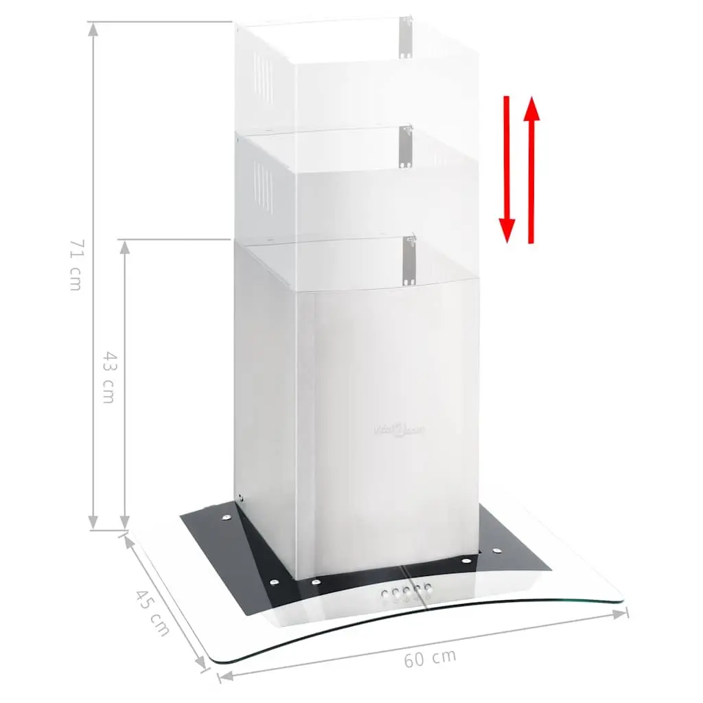 Wall Mounted Range Hood 60cm Silver Stainless Steel Curved Glass Chimney LED