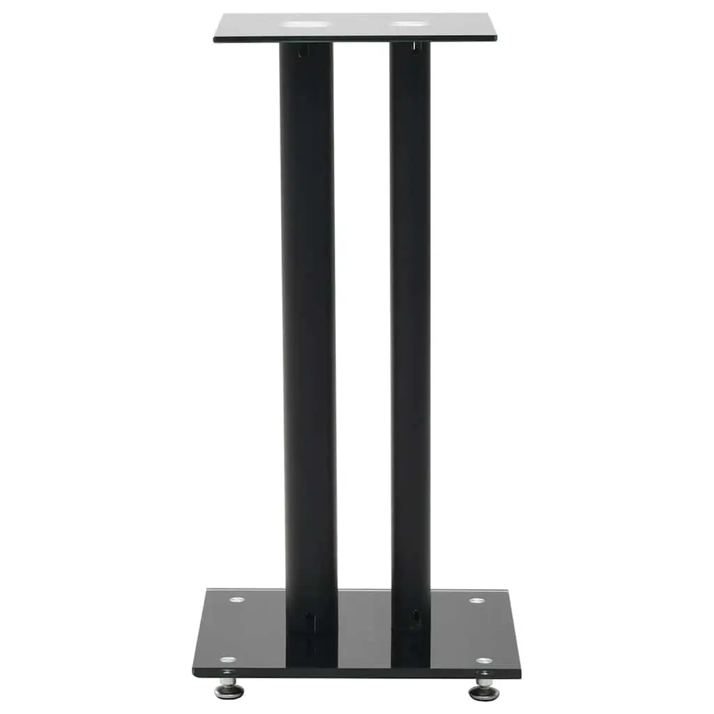 Speaker Stands Pair Tempered Glass Pillars Modern Audio Support Black 2pcs