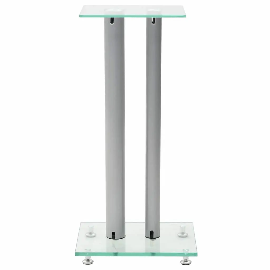 Silver Glass Pillar Speaker Stands