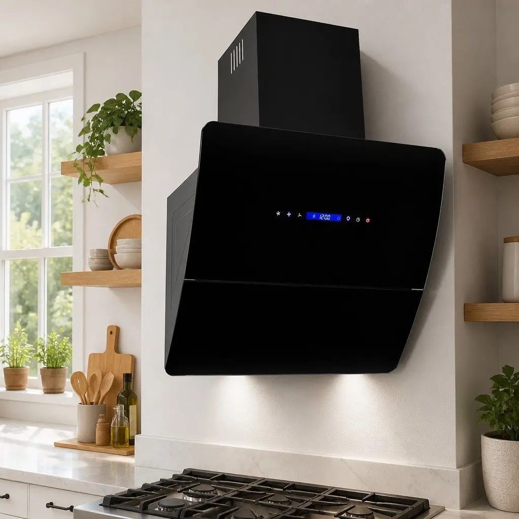 Wall Mounted Range Hood 60cm Black Stainless Steel Kitchen Extractor Fan 756m³/h