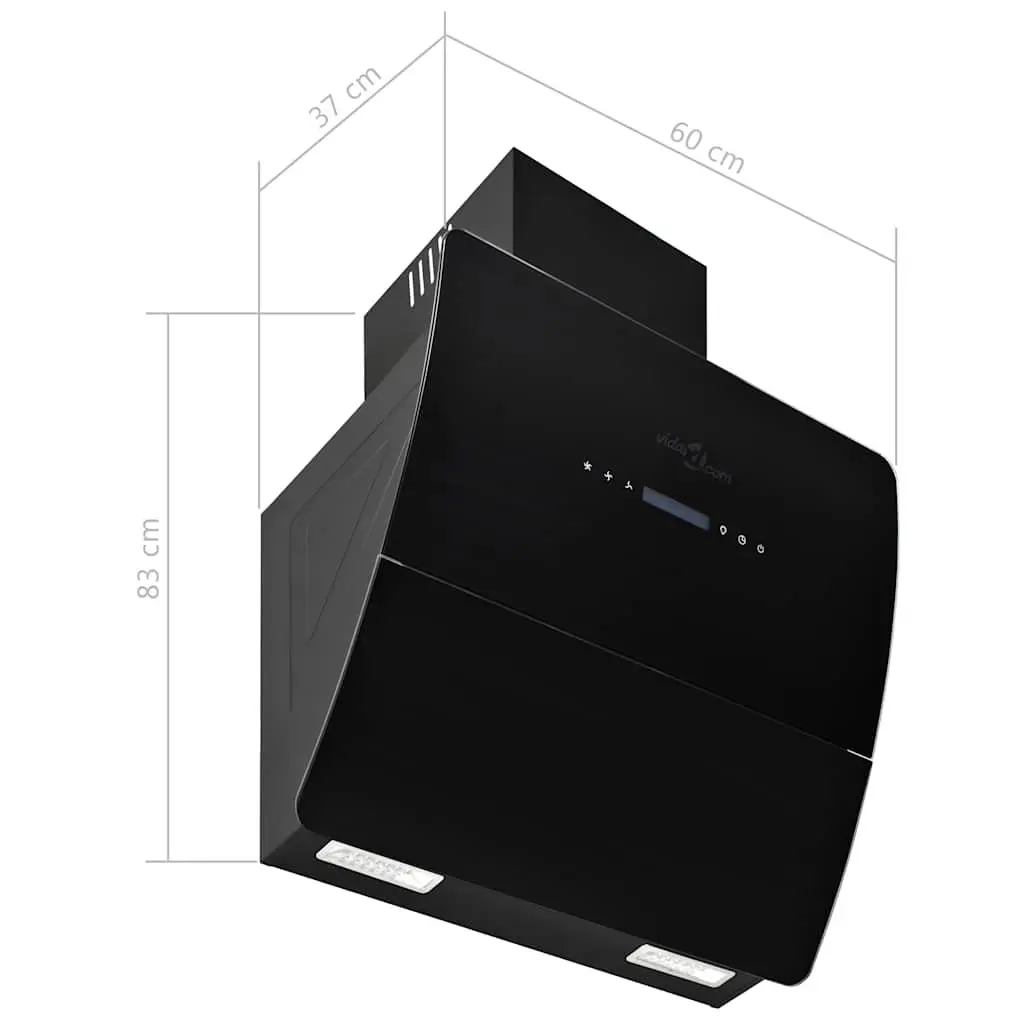 Wall Mounted Range Hood 60cm Black Stainless Steel Kitchen Extractor Fan 756m³/h