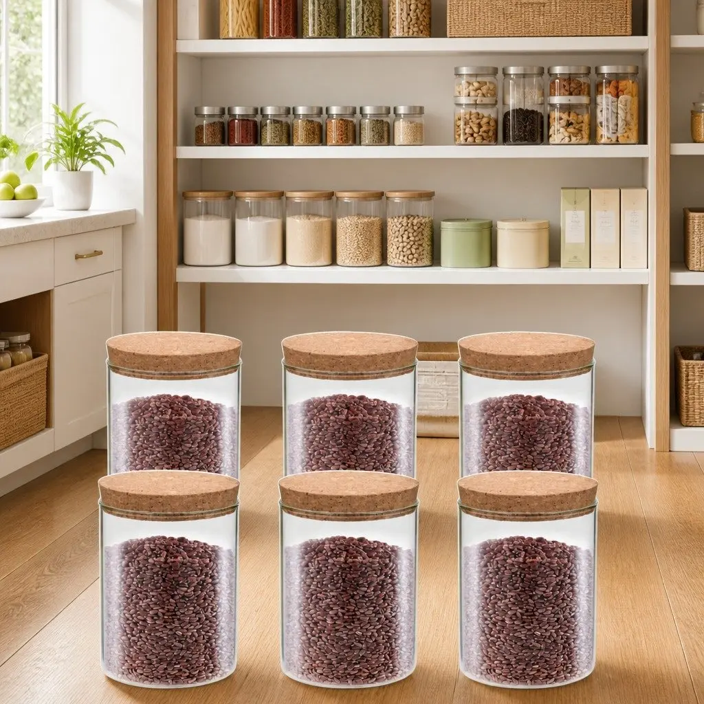 Glass Storage Jars for Kitchen Pantry 650ml Set of 6