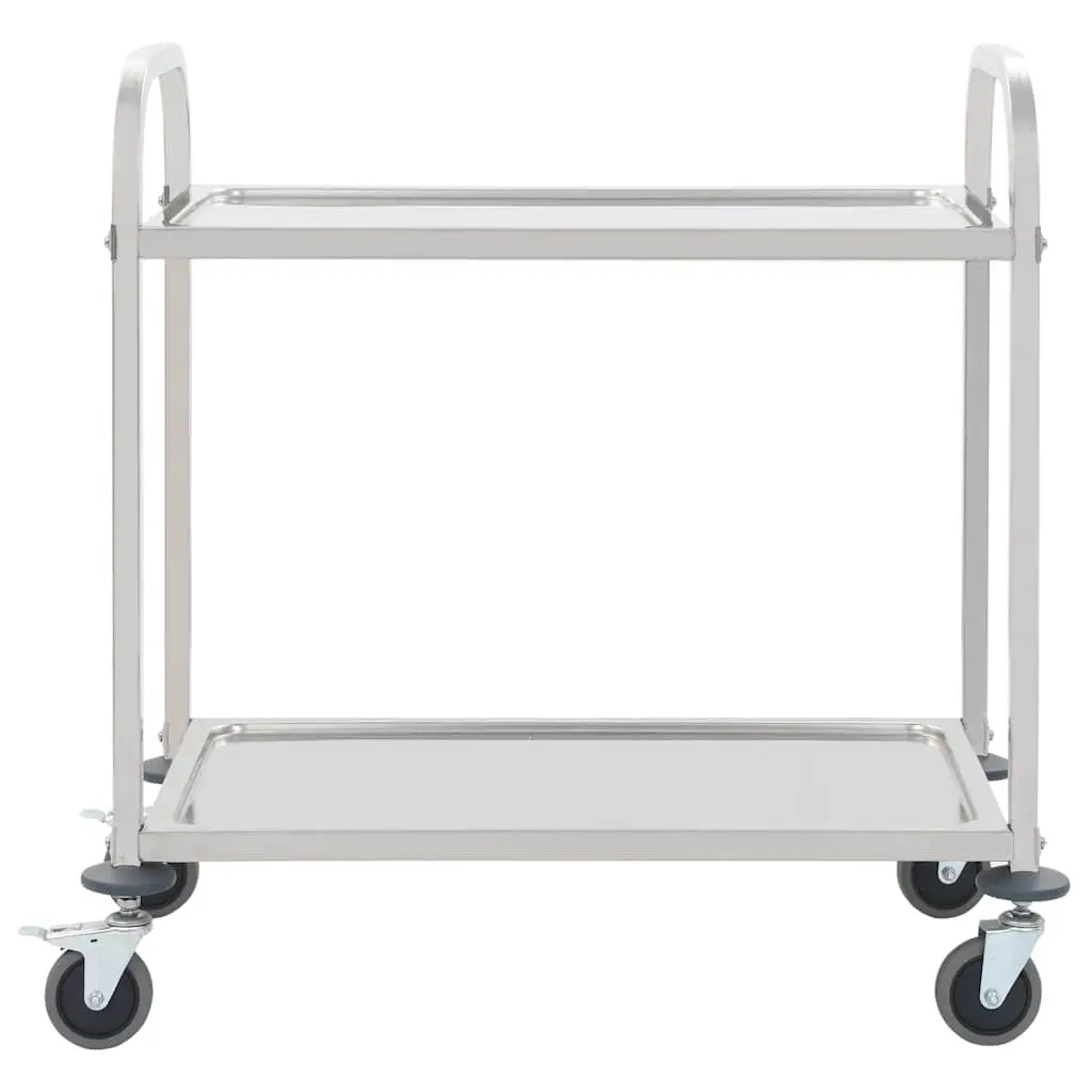2-Tier Kitchen Trolley for Food Service and Storage Stainless Steel 96.5 x 55 x 90 cm
