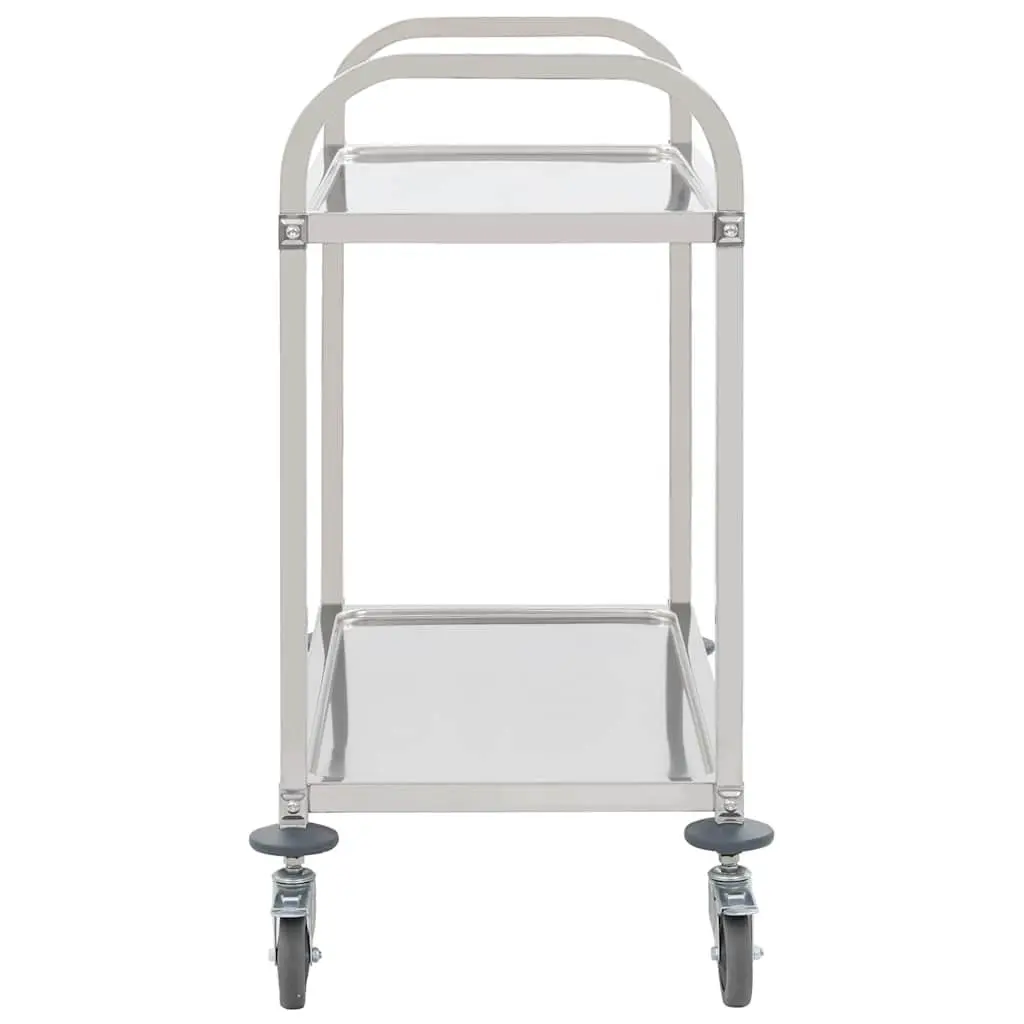 2-Tier Kitchen Trolley for Food Service and Storage Stainless Steel 96.5 x 55 x 90 cm