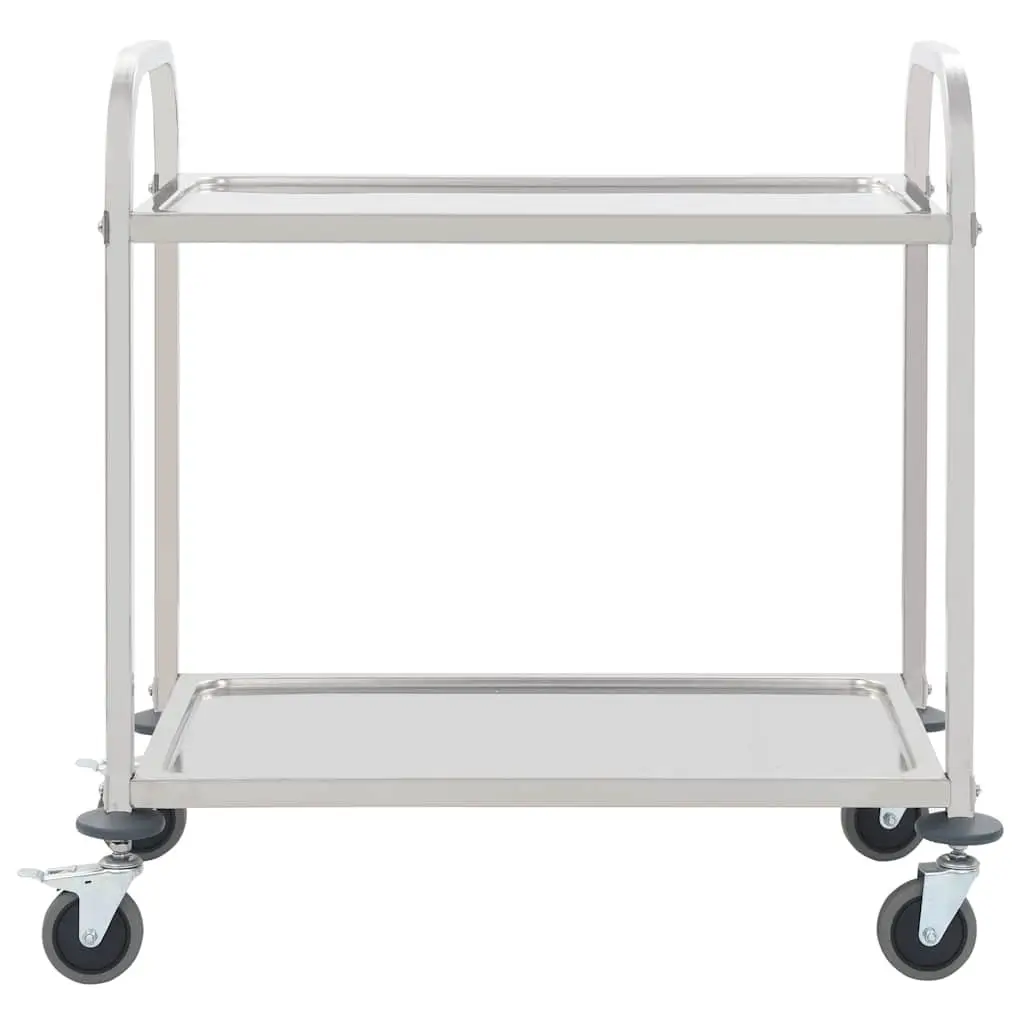 2-Tier Kitchen Trolley Stainless Steel Service Cart Rolling Utility Serving Tray
