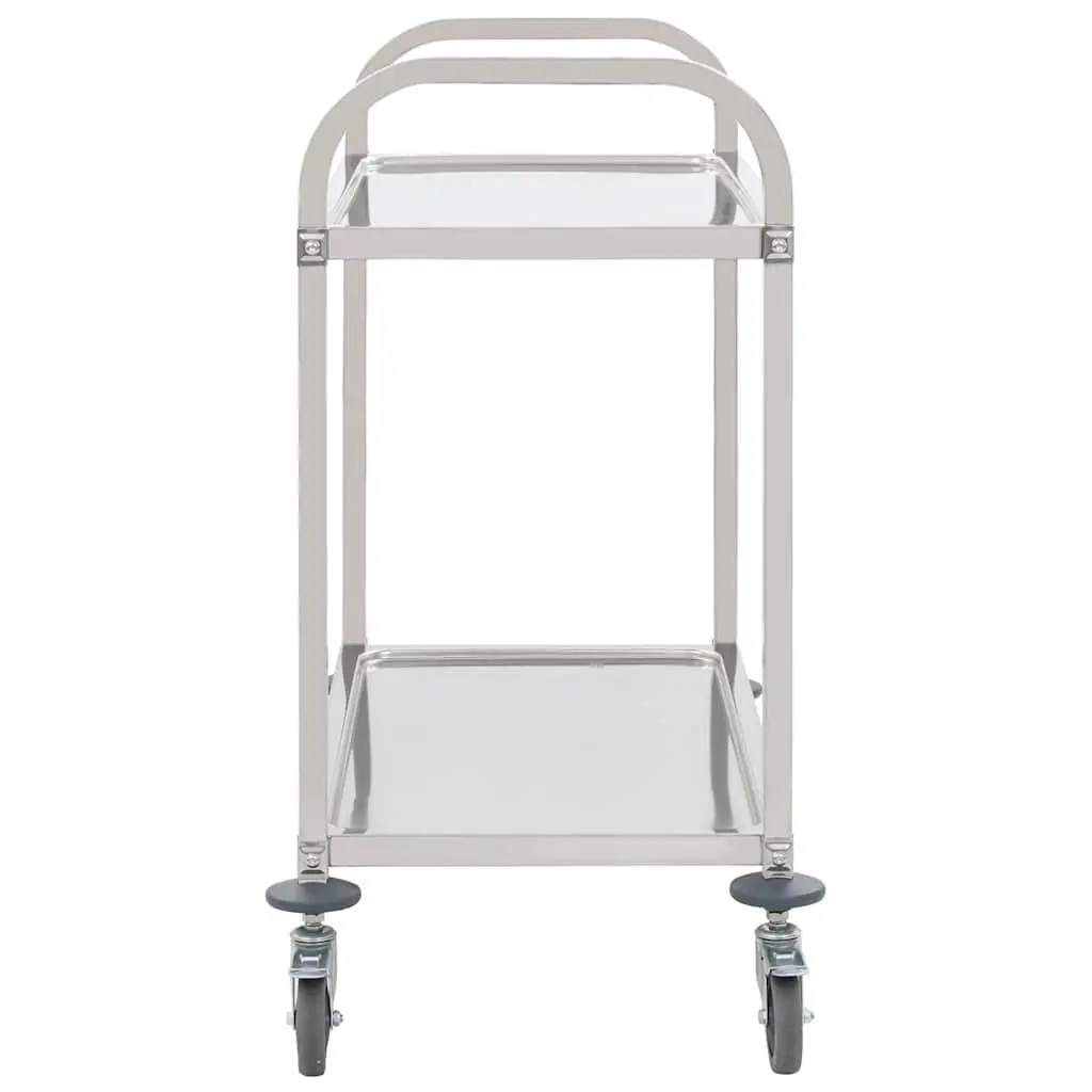 2-Tier Kitchen Trolley Stainless Steel Service Cart Rolling Utility Serving Tray