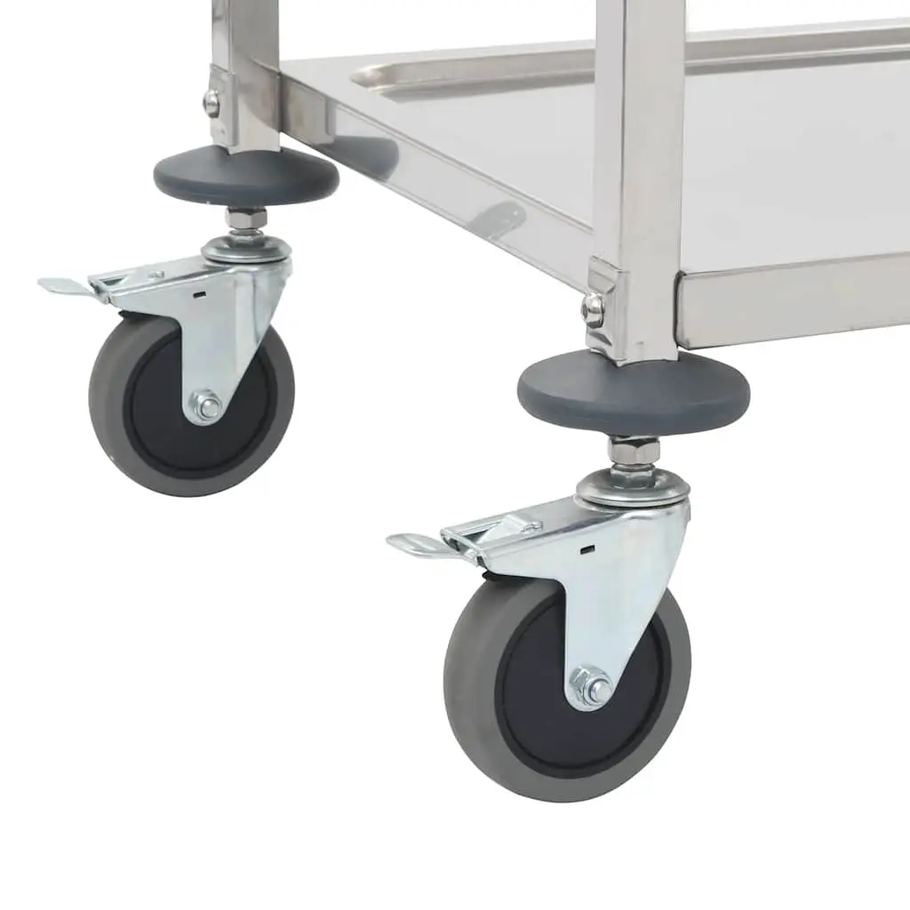 2-Tier Kitchen Trolley Stainless Steel Service Cart Rolling Utility Serving Tray