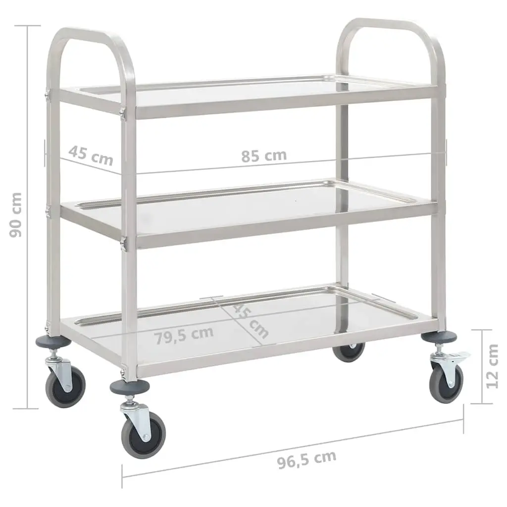 3-Tier Kitchen Trolley Stainless Steel Rolling Service Cart Dining Storage