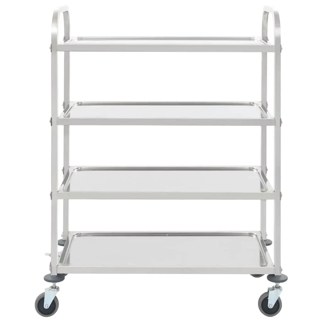 4-Tier Kitchen Trolley Serving Cart Stainless Steel Rolling Storage Shelves 107 x 55 x 125 cm