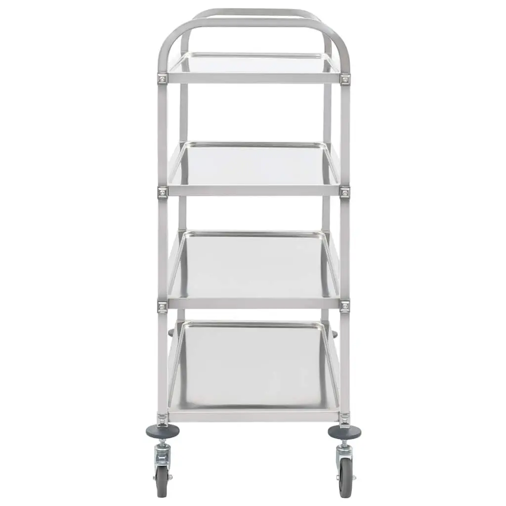 4-Tier Kitchen Trolley Serving Cart Stainless Steel Rolling Storage Shelves 107 x 55 x 125 cm