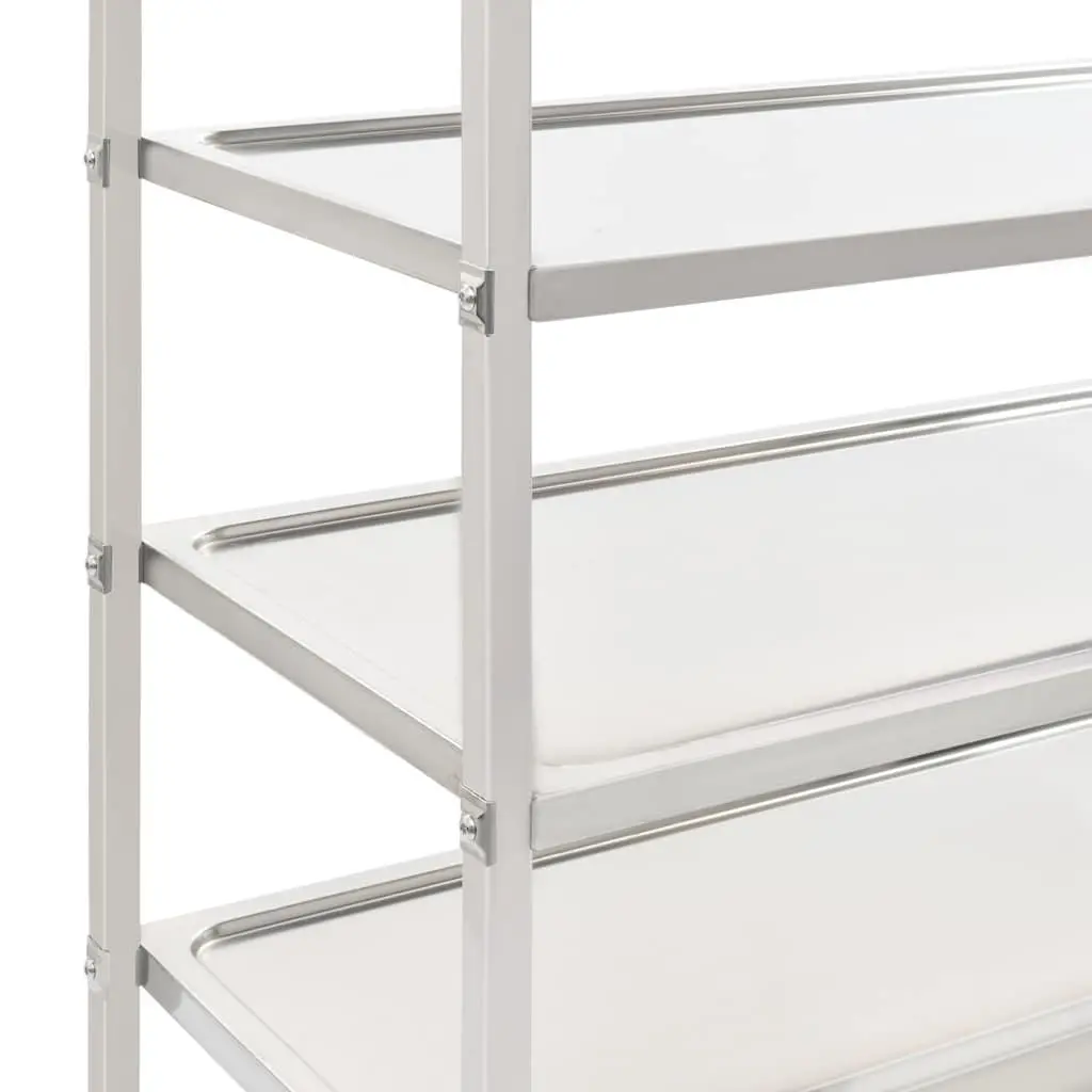 5-Tier Kitchen Trolley for Kitchen Silver Stainless Steel Frame Rolling Serving Cart
