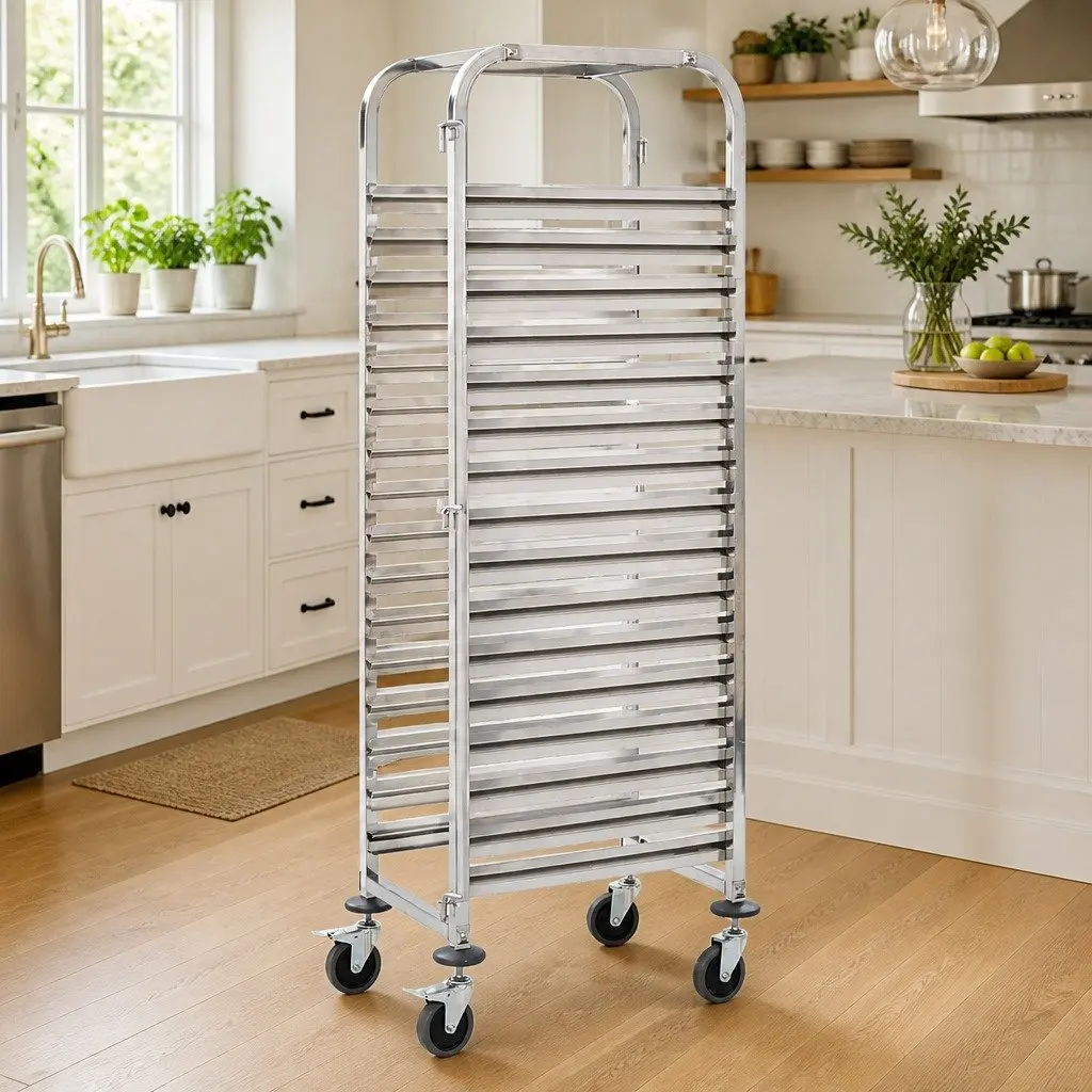 Kitchen Trolley 16 Tray Capacity Stainless Steel Frame Catering Serving Cart