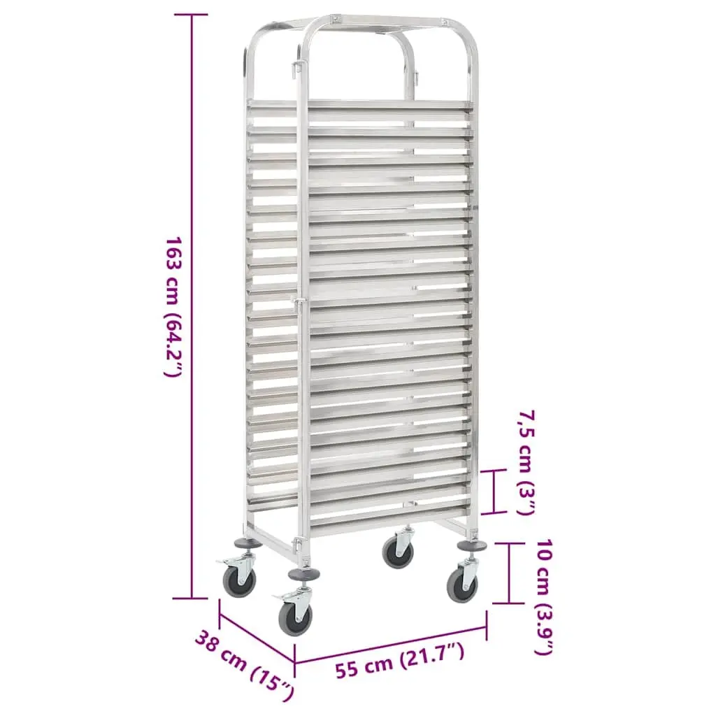 Kitchen Trolley 16 Tray Capacity Stainless Steel Frame Catering Serving Cart