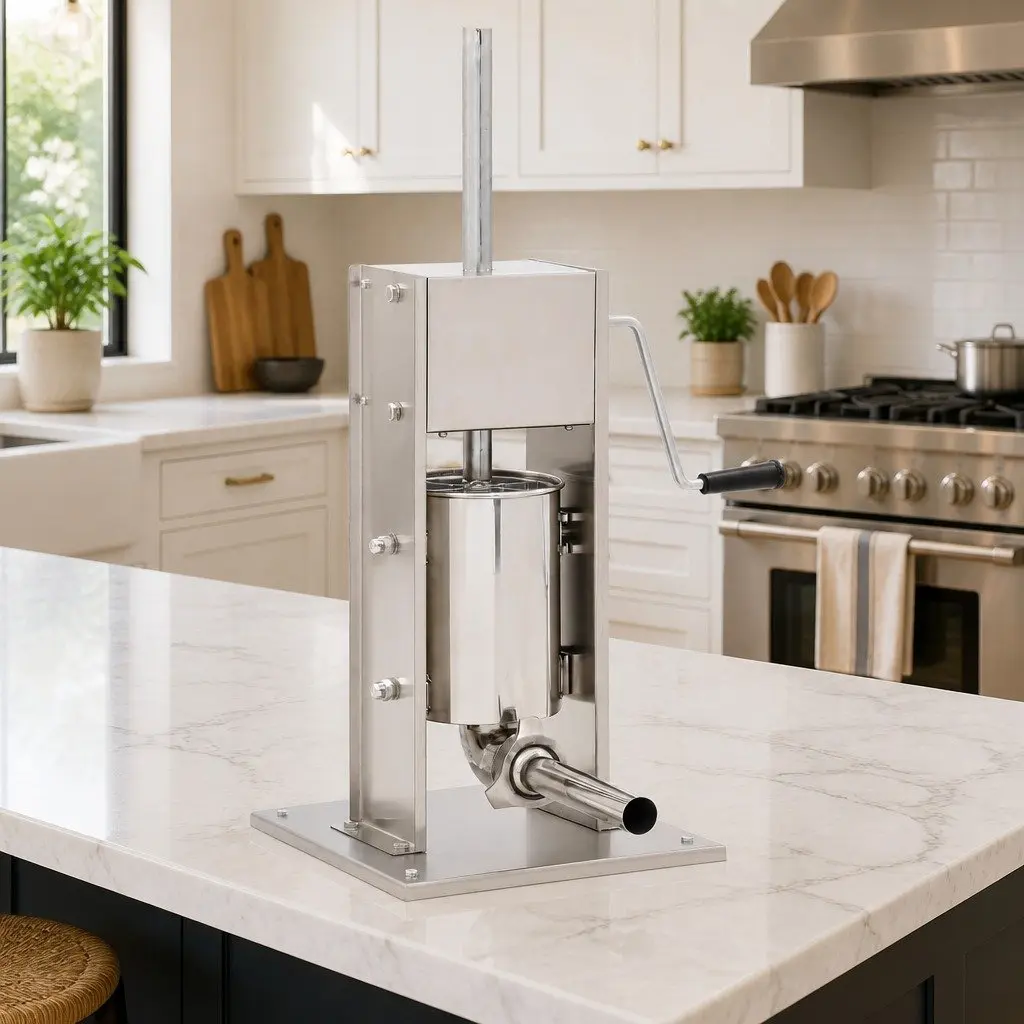 Manual Sausage Stuffer 3L Hopper Hand Crank Meat Filler Kitchen Tool 3 Tubes