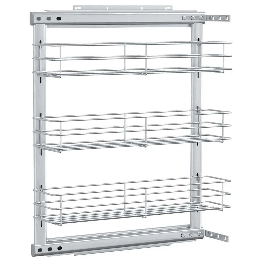 3 Tier Kitchen Wire Basket Storage Organiser Silver for Cupboards 47x15.5x55.5cm