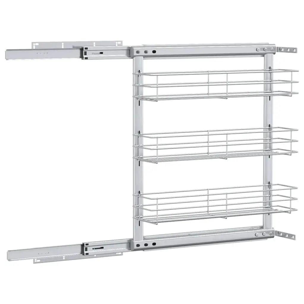 3 Tier Kitchen Wire Basket Storage Organiser Silver for Cupboards 47x15.5x55.5cm