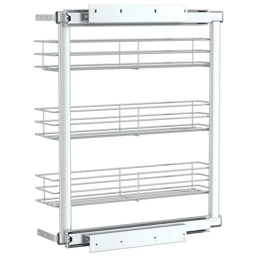 3 Tier Kitchen Wire Basket Storage Organiser Silver for Cupboards 47x15.5x55.5cm