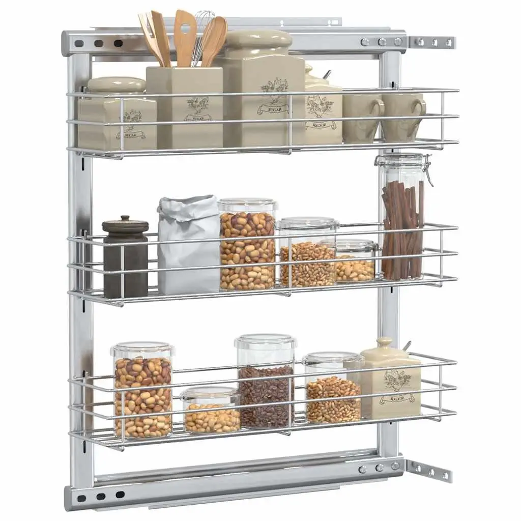 3 Tier Kitchen Wire Basket Storage Organiser Silver for Cupboards 47x15.5x55.5cm