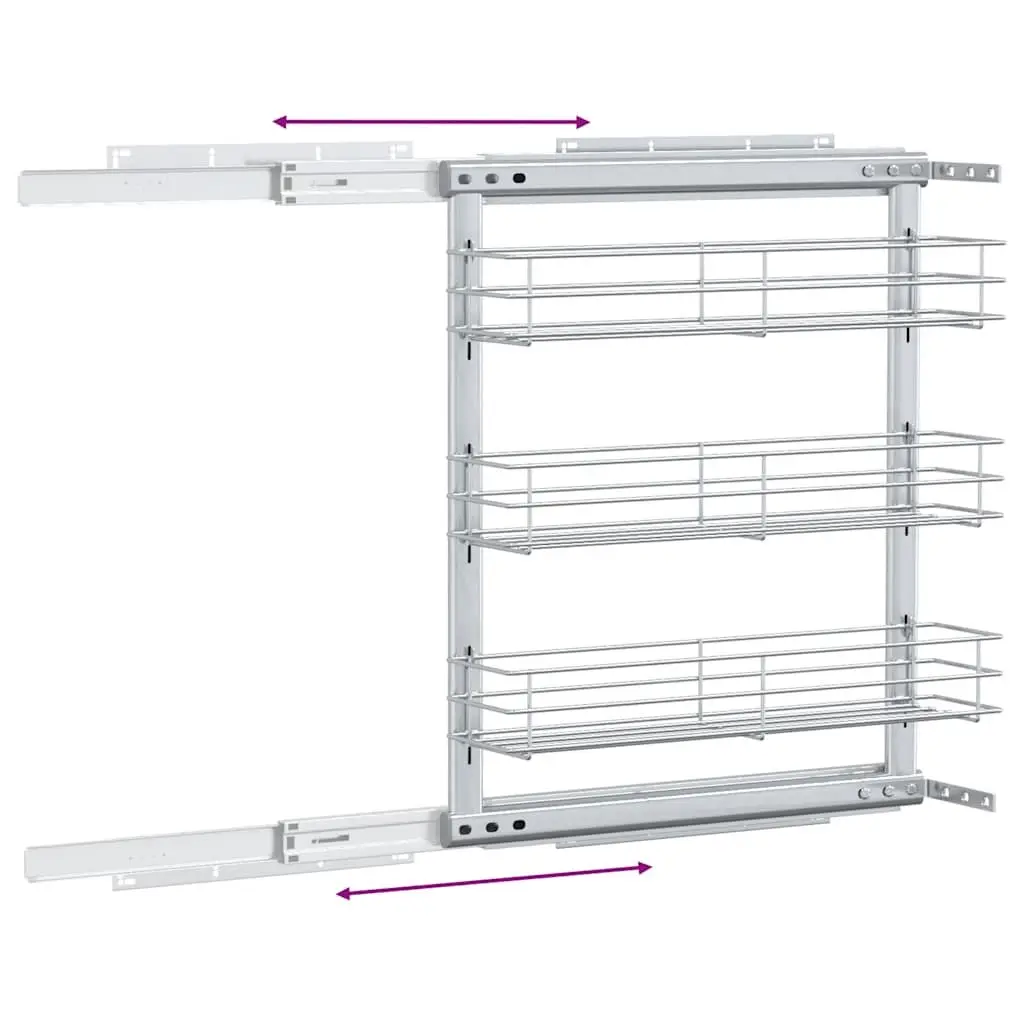 3 Tier Kitchen Wire Basket Storage Organiser Silver for Cupboards 47x15.5x55.5cm