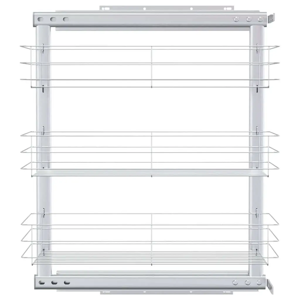 3-Tier Pull-Out Kitchen Wire Basket Storage Organiser Cupboard Shelf Rack Silver