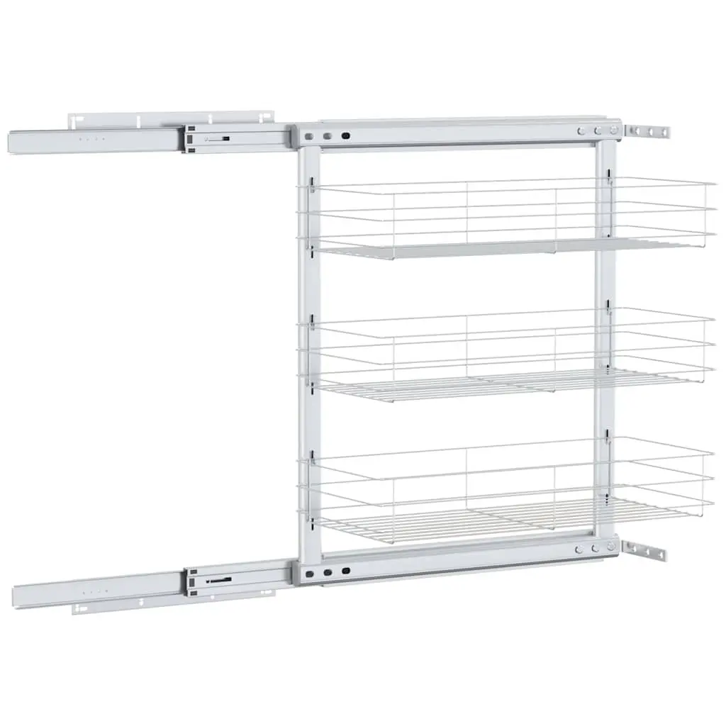 3-Tier Pull-Out Kitchen Wire Basket Storage Organiser Cupboard Shelf Rack Silver
