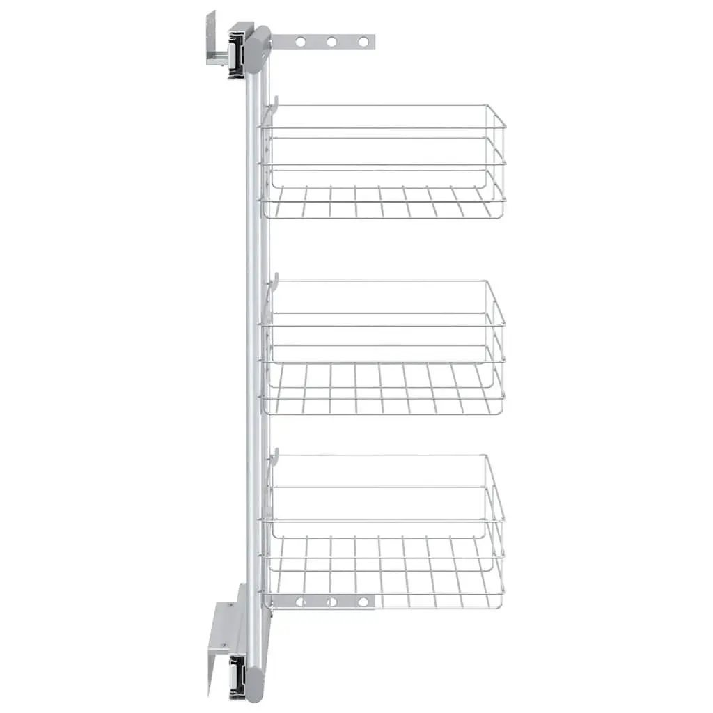 3-Tier Pull-Out Kitchen Wire Basket Storage Organiser Cupboard Shelf Rack Silver