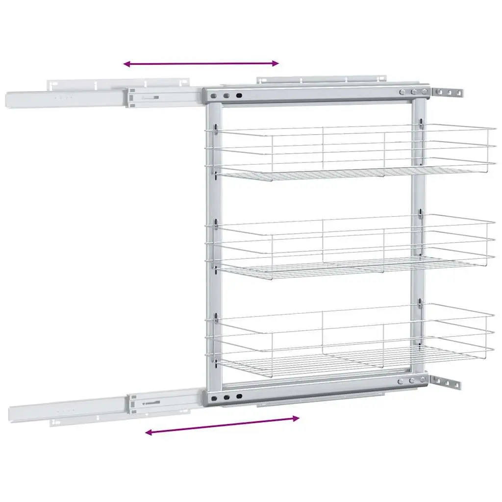 3-Tier Pull-Out Kitchen Wire Basket Storage Organiser Cupboard Shelf Rack Silver