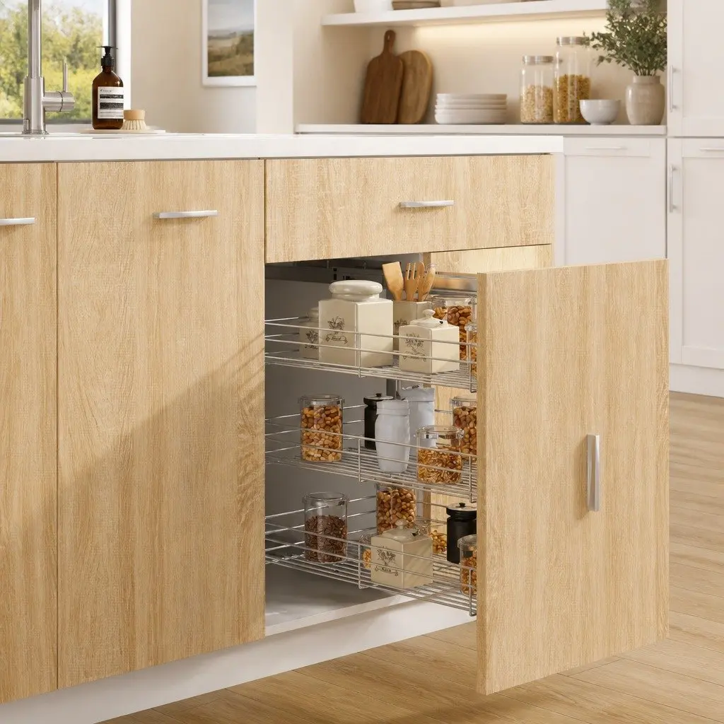 3-Tier Pull-out Kitchen Wire Basket Storage Organiser Cupboard 47 x 35 x 56 cm